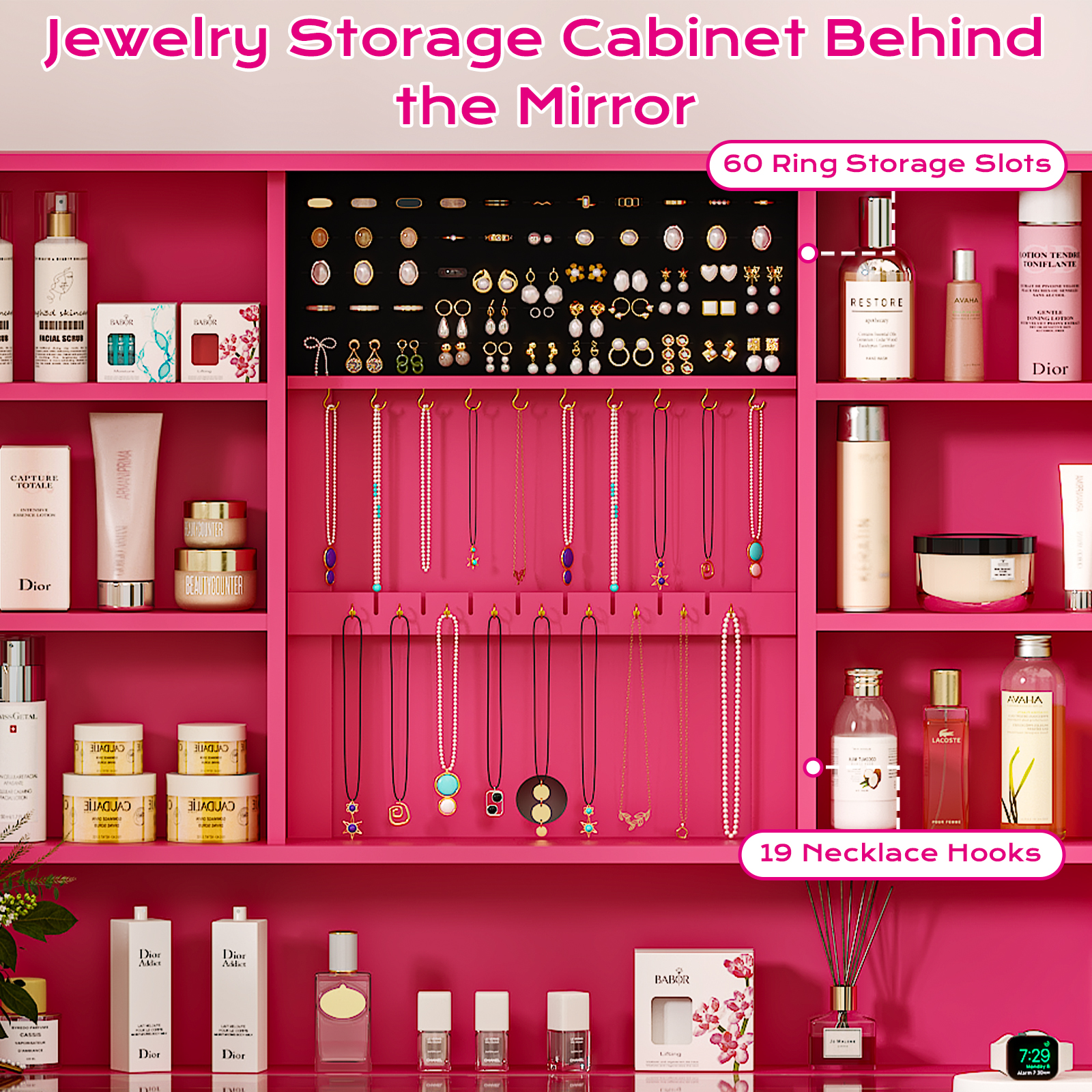 Ktaxon Makeup Vanity with Lighted Mirror,  Vanity Table Set w/ Charging Station, Side Rack, Pink