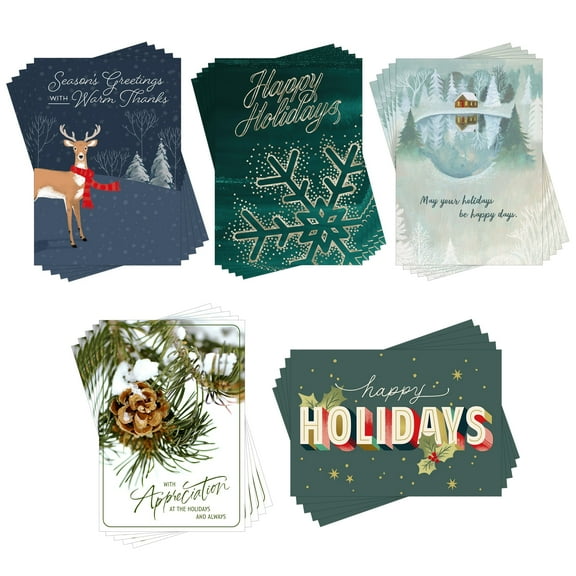 Hallmark Business Bulk Assorted Happy Holidays Cards (Season's Greetings), 25 Pack