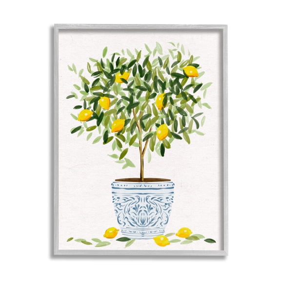 Stupell Industries Lemon Tree Detailed Planter Food & Beverage Painting Gray Framed Art Print Wall Art, 11 x 14