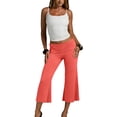 thumbnail image 6 of UDAUDU Fold Over Pants for Women Casual Wide Leg Cropped Pants Low Rise Fold Over Stretch Gaucho Pants for Summer Beach Holiday Going Out Streetwear Watermelon Red S, 6 of 9