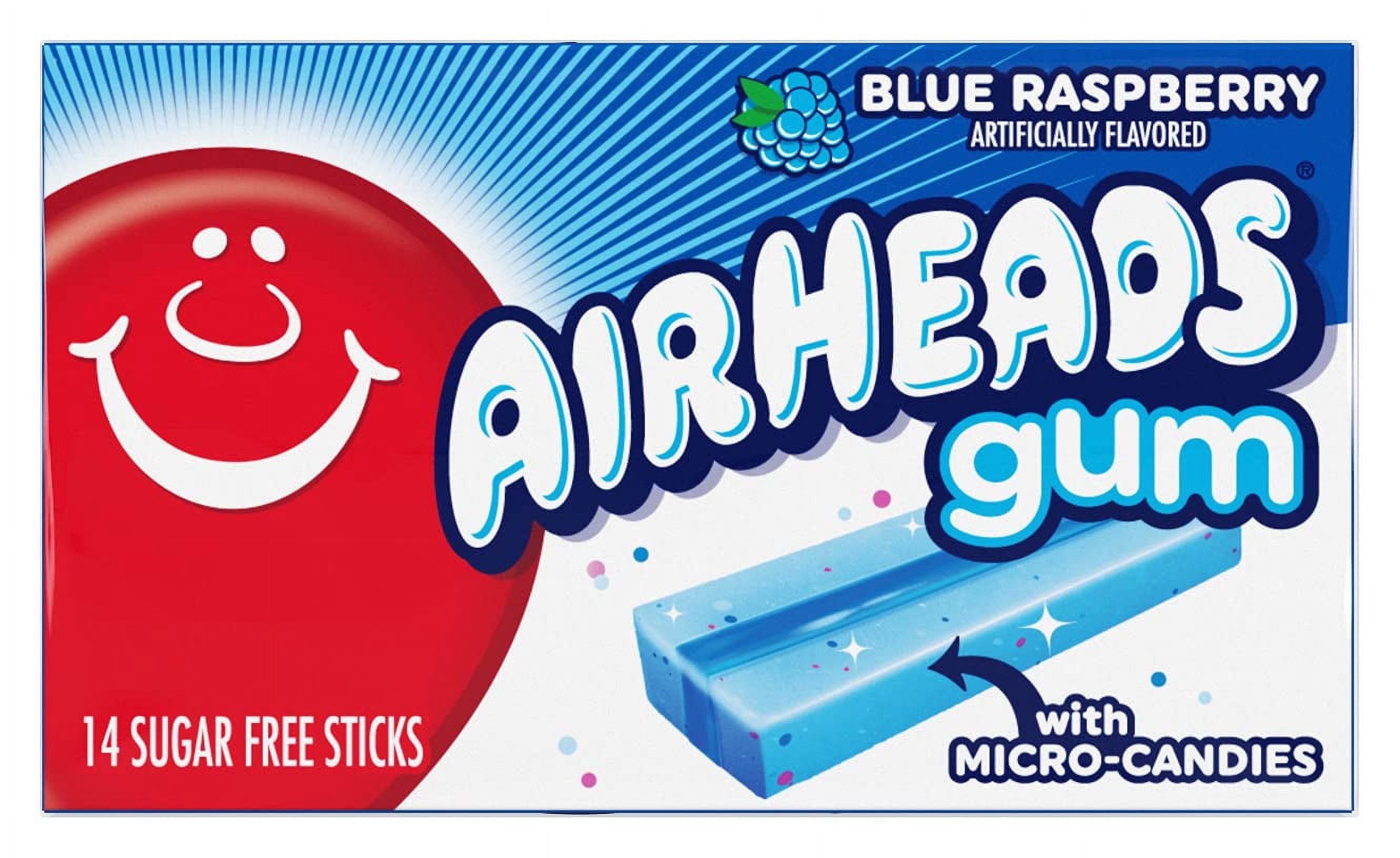 Airheads Candy, Chewing Gum, BCF26 Blue Rasberry Flavor, Sugar Free, Xylitol, 14 Sticks per Pack, Box of 12 Packs