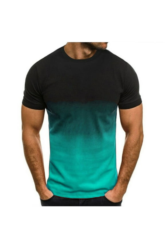 Mens Yellow Ombre Performance T-Shirt, Short Sleeve Gradient Tee with Quick Dry & 4-Way Stretch, Casual Summer Streetwear Top,Size XL