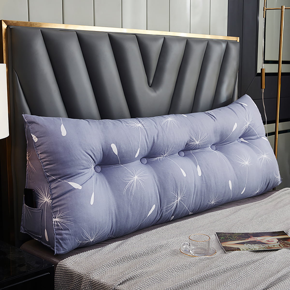DANODAN Big Bed Backrest Pillow Support Pillow for Relaxing Watching Tv Bed,Bolster Upholstered Headboard Filled,Triangular Reading Wedge Pillow Bao Blue 602550cm