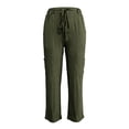 thumbnail image 4 of Nhthy Women's Solid Summer Drawstring Waist Cargo Pants Wide Leg Casual Loose Fit Trousers Green M, 4 of 6