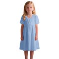 thumbnail image 1 of ZACPNCV Robes à Manches Courtes en Coton pour Filles Robe Décontractée Bleu Ciel 13-14 Ans, 1 of 9