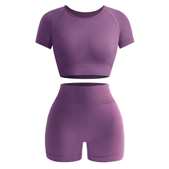 Set de entrenamiento OLCHEE Seamless Acid Wash Yoga Purple para mujer