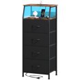 thumbnail image 1 of Eunos Table de Chevet Haute Noire avec Poste de Recharge et DEL pour Chambre, 4 Tiroirs avec Étagères de Rangement, 1 of 8