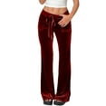 thumbnail image 3 of Velvet Pants Women Lounge Comfy Velour Flare Pants Casual Wide Leg High Waisted Drawstring with Pockets Wine Red XL, 3 of 8