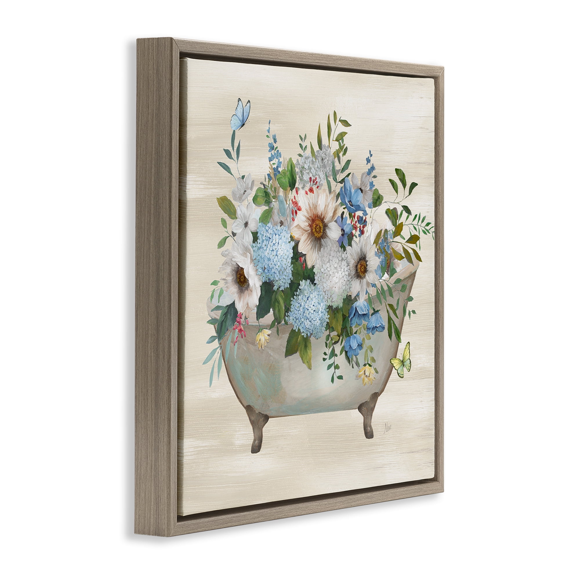 Stupell Industries Floral Bouquet Bathtub Typography Painting Brown Floater Framed Canvas Art Print Wall Art, 25 x 25
