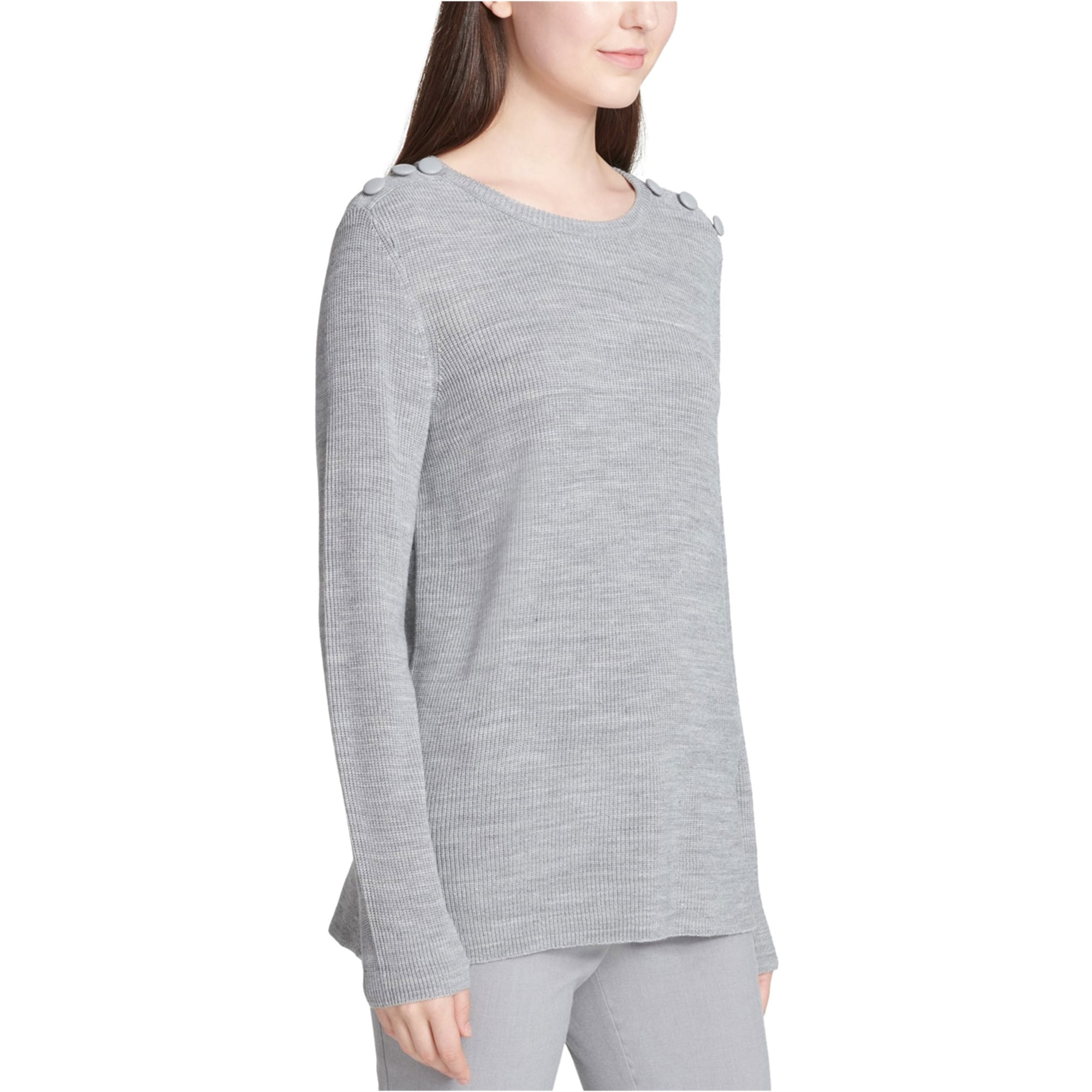 Calvin Klein Womens Shoulder Button Pullover Sweater, Grey, Large -  