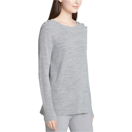 Calvin Klein Womens Shoulder Button Pullover Sweater, Grey, Large