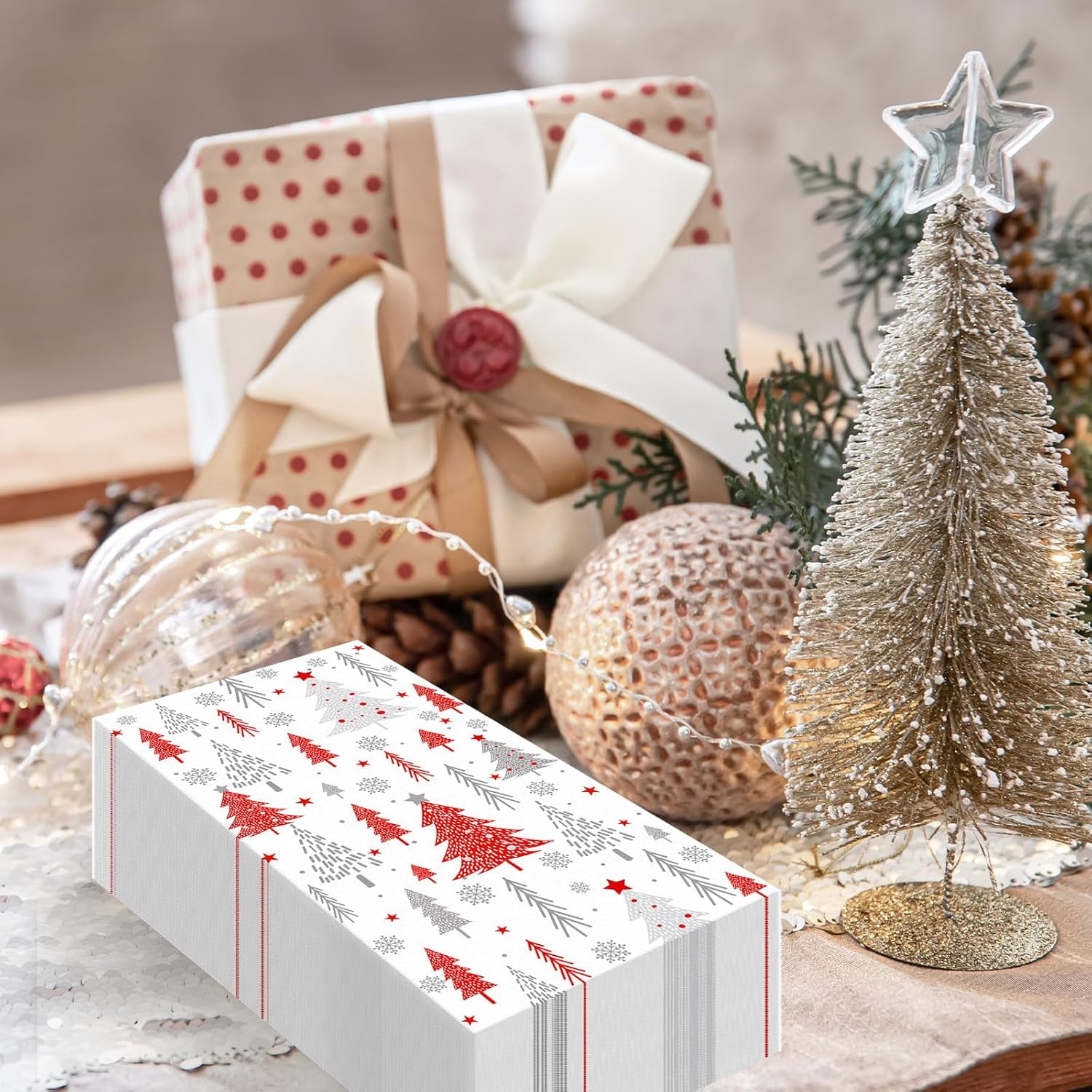 100PCS Christmas Paper Napkins - Dinner Size Bathroom Napkins for Xmas Party, 2-Ply Disposable