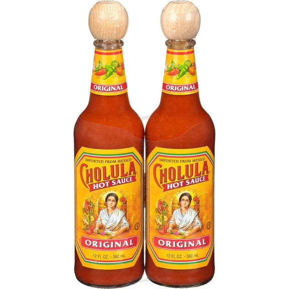 Cholula Hot Sauce 12 oz Bottles – 2-Pack (Total 24 oz), Medium Heat with Arbol & Piquin Peppers