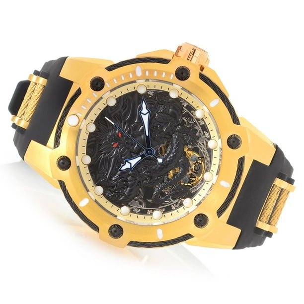 Invicta Men's 52mm Bolt Dragon Mechanical Silicone Strap Watch Goldtone