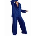 thumbnail image 2 of Women'S Notched Collar Long Sleeve Top & Wide Leg Pants Loungewear Set Blue L, 2 of 7