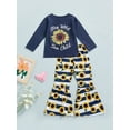 thumbnail image 3 of Seyurigaoka 2Pcs Little Girls Outfit, Letter Long Sleeve Round Collar Tops + Bell-bottomed Pants, 3 of 8