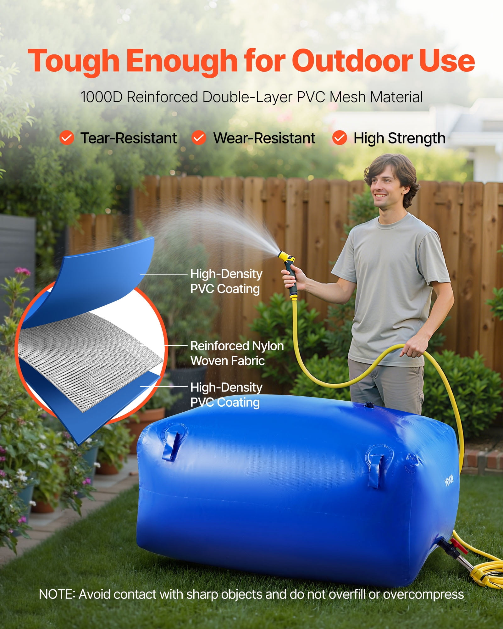 VEVOR Water Storage Bladder 105.7 Gallon Large Capacity Water Bag,Portable & Collapsible Soft Waters Container, Leakproof & Tear-Resistant PVC Emergency Waters Storage Tank for RV Truck & Outdoor Use