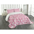 thumbnail image 3 of Ambesonne Cartoon Animal Quilted Bedspread Set 3 Pcs, 90s Bunny Pattern, Queen Size, White Peach Pink, 3 of 5