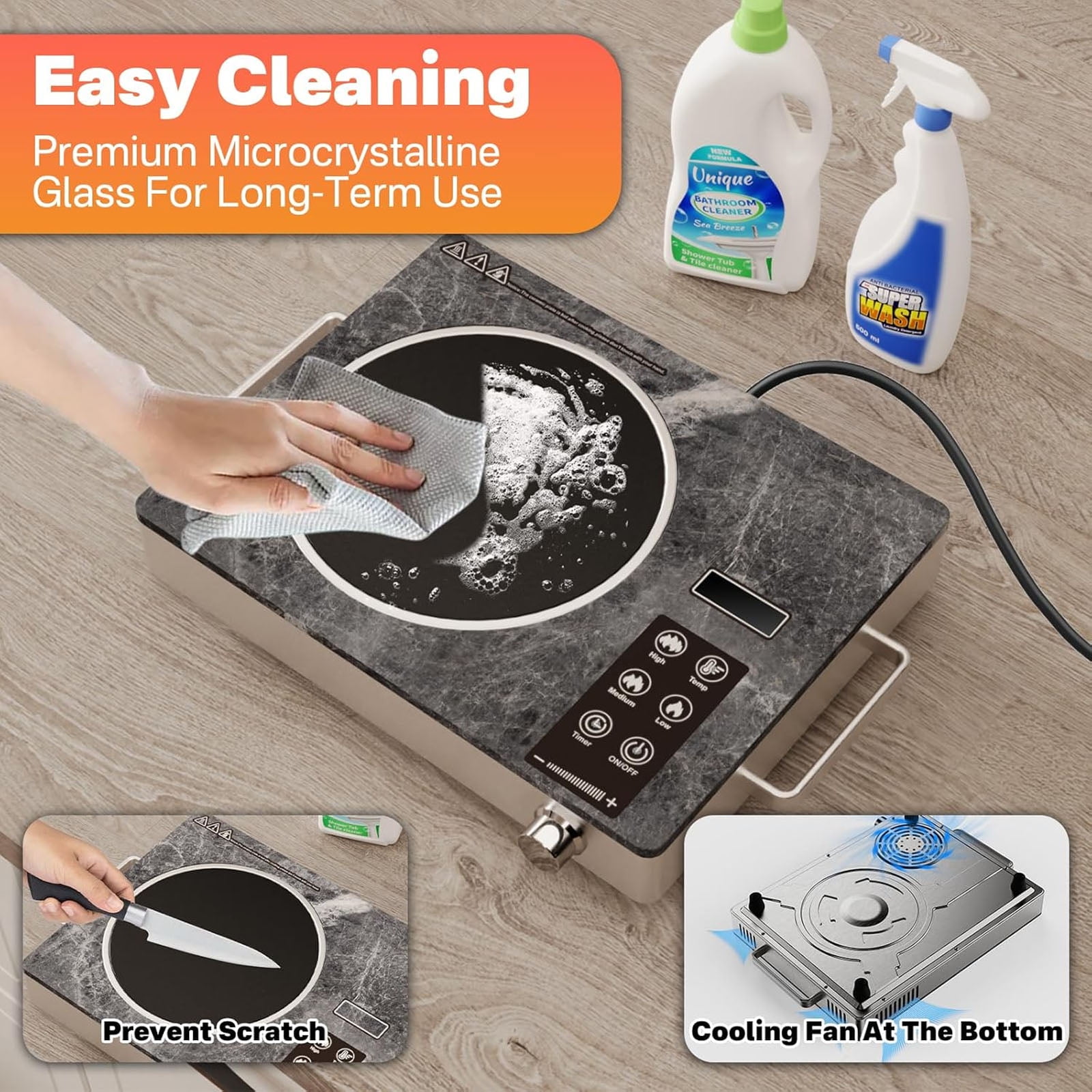 1800W Single Burner Electric Stove Top, Portable Infrared Electric Cooktop, 110V Ceramic Hot Plate with Handles, Countertop Stove Cooktop with Timer & Touch & Knob Control for All Cookware