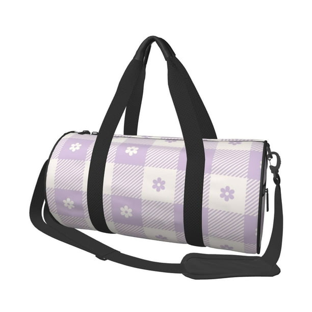 Fotbe Floral Purple Buffalo Plaid Bolsa Deportiva de Lona Plegable con Estampado, Bolsa de Gimnasio con Bolsillo Seco/Húmedo, Bolsa de Viaje Ultraligera de Gran Capacidad