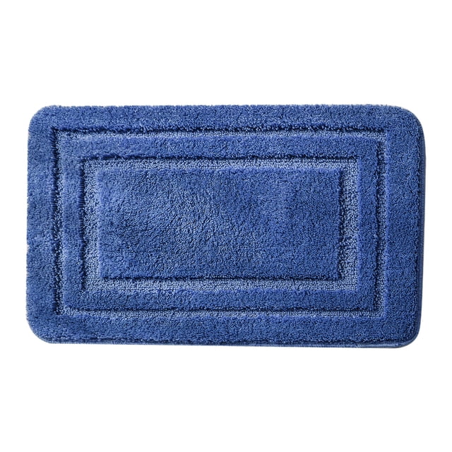 Matoen12 Embossed Polyester Quick Dry Bath Rugs, Non-Slip Entrance Doormat Water Absorbing Floor Mats, Home Decor Door Mat for Bathroom Kitchen Toilet, 16"x24", 1 Pack, Blue, Rectangle