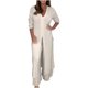 thumbnail image 2 of ICHUANYI Clearance Women's Solid V-Neck Long Sleeve Split Top And Pants Set(Beige, L) ICHUANYI WER2023080802228, 2 of 6