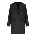 thumbnail image 5 of wdsxpo Womens Suede Blazer Button Down Business Long Jackets Notched Lapel Faux Leather Trench Overcoats Fall Winter Suit Jackets, 5 of 6