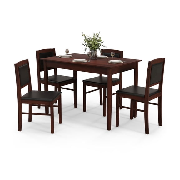 Furnibear Dining Table Set for 4 with 5 Piece Kitchen Dining Set with Rubber Wood Legs Table and 4 Upholstered Chairs for Small Dining Room, Brown