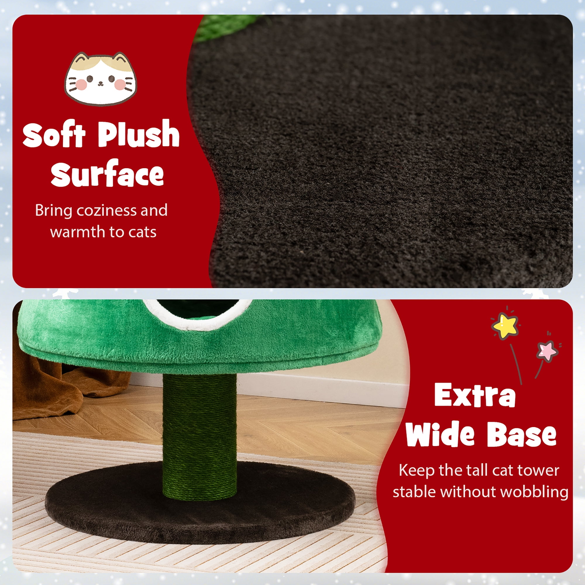 Gymax Christmas Cat Tree for Indoor Cats w/ 2 Condos Sisal Scratching Posts Spring Toy
