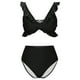 thumbnail image 5 of Trajes de Baño de Mujer de Cintura Alta Cuello en V Ruffle Sólido, Ajuste Apretado Reunión Dividido Conjunto Sexy, 5 of 7