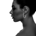 thumbnail image 4 of X & O Women's Silver Plated 35mm J-Hoop Earrings with White Crystals, 4 of 8