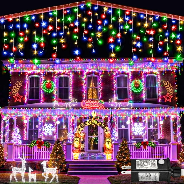 Luces navideñas Nielfoi 1280 LED en forma de carámbano, 40 m, para exteriores, multicolor