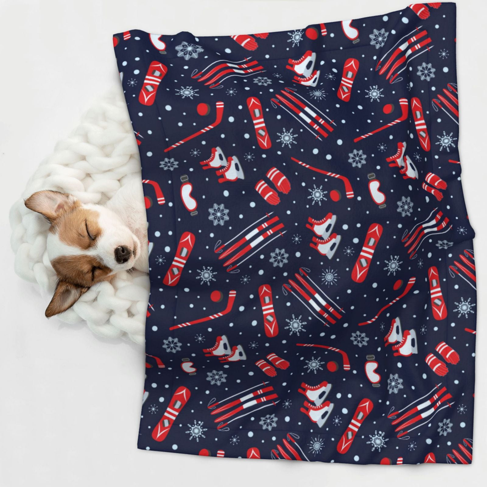 Naloa Winter Skiing Snowflakes Dog Blanket, 3 Sizes Cat Blanket for Indoor Cats Large Medium Small Dog Gifts-Medium