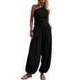 thumbnail image 2 of Cagogo Women's 2 Piece Sleeveless Tank Top Wide Leg Pants Set Casual Summer Beach Vacation Outfits Loose Solid Boho Cruise Travel Clothes Lounge Matching Sets Airport, Black L, 2 of 6