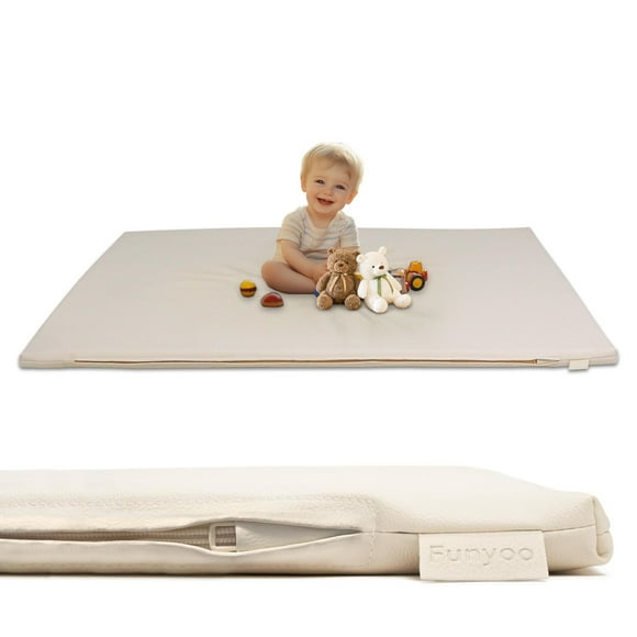 Alfombrilla de juego para bebés Funyoo acolchada de 120 x 120 cm con suave piel vegana