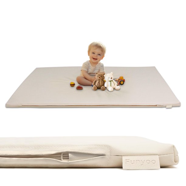 Alfombrilla de juego para bebés Funyoo acolchada de 120 x 120 cm con suave piel vegana