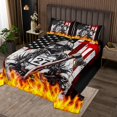 thumbnail image 2 of Ensemble de Literie Pompier Garçons Filles Grand, Couvre-Lit Drapeau Américain Flamme, Literie Camion de Pompiers Hache Rouge Brossée, Ensemble de Couvre-Lit Étoiles Rayures Noires Rouges (1 Couvre-Lit + 2 Taies d'Oreiller), 2 of 5