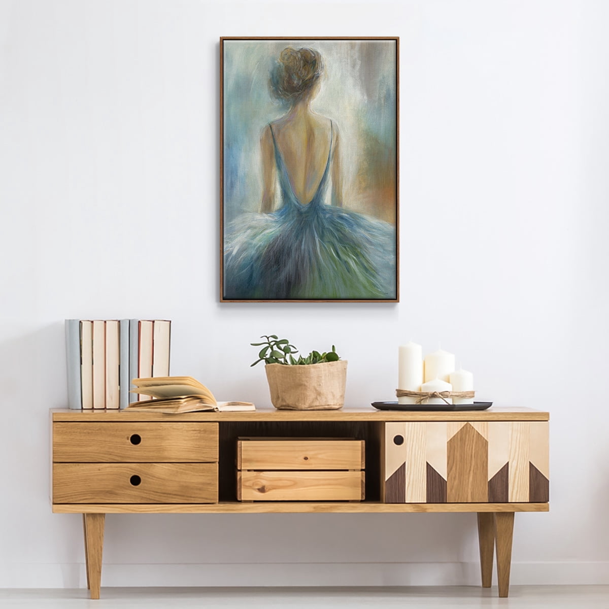 Lady in Blue Framed Premium Gallery Wrapped Canvas - Ready to Hang - 27 x 41 - Walnut Floating Frame