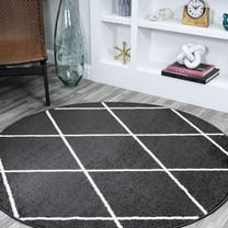 JONATHAN Y SUPERSOFT 5' Round Area Rug, Cole Minimalist Diamond Trellis - Black/White, SEU102A-5R