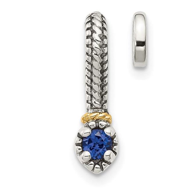 Quality Gold QTC1714 14K Sterling Silver Two-Tone with Polished Created Sapphire Chain Slide Pendant