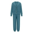 thumbnail image 4 of Womens 2 Piece Outfits Knit Sweater Sets Oversized Button Down Cardigan Pants Loungewear Solid Color Lounge Suit (Blue L), 4 of 6
