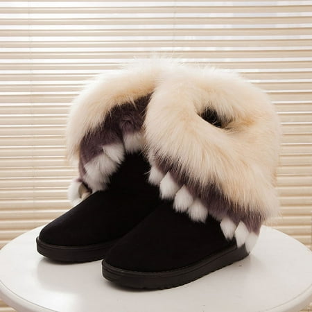 

Super large imitation raccoon fur snow boots Winter new mid-tube cotton boots women‘s boots warm generation