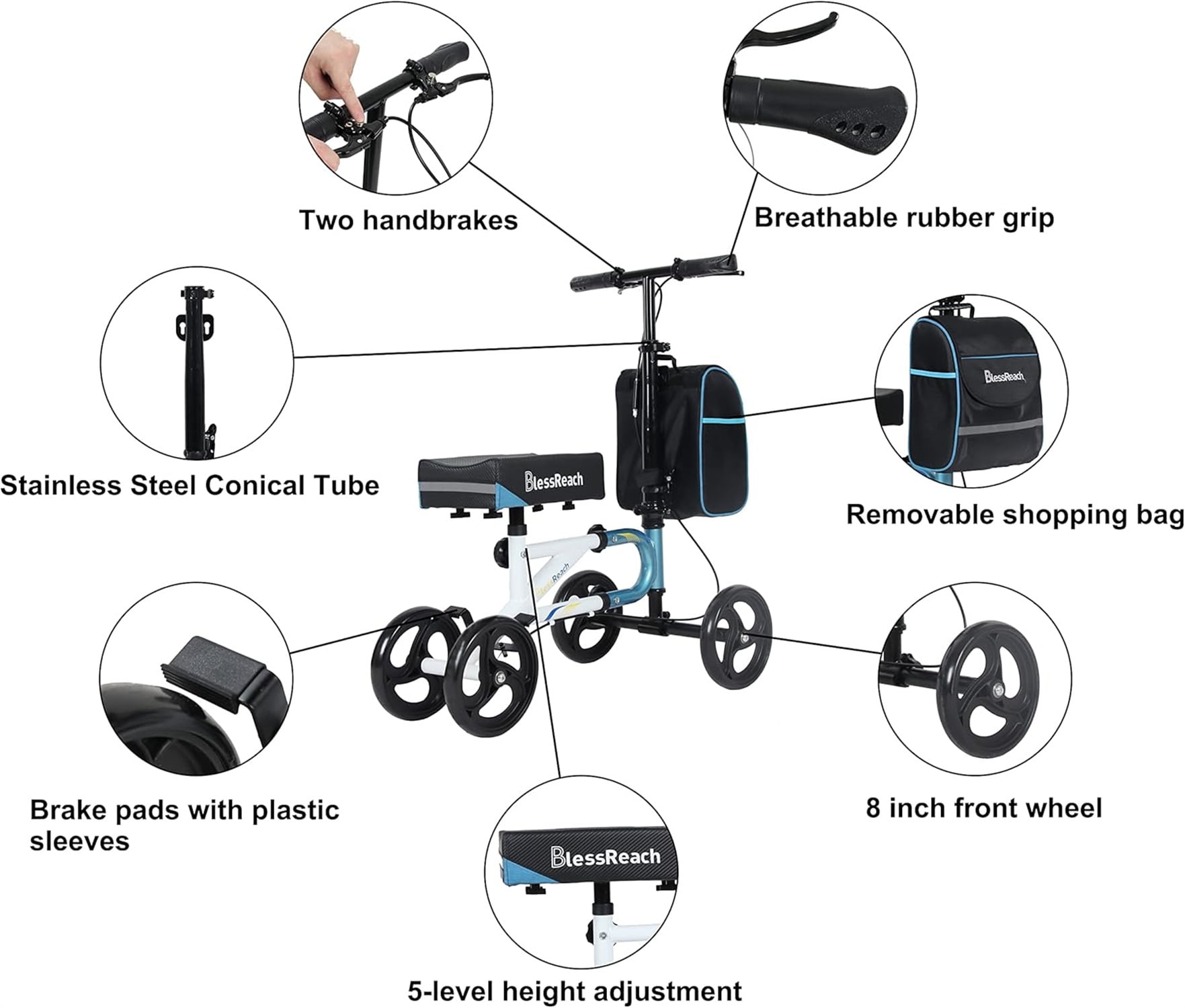 ワーキングウエーダ Amazon.com: BlessReach All Terrain Foldable Knee Scooter