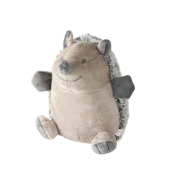 Happy The Hedgehog Door Stopper, Chubby, Gray, Beige, Furry, Embroidery Smile and Eyes, Paw Details, Plush Covered, Polyester, Sand Filling, 8 3/4 Diameter x 9 1/2 Inches Tall, Weighted 2 Pounds