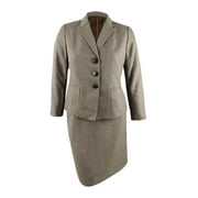 Le Suit Women's Petite 3-Button Slim Skirt Suit (14P, Espresso Multi)