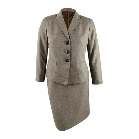 Le Suit Women's Petite 3-Button Slim Skirt Suit (14P, Espresso Multi)