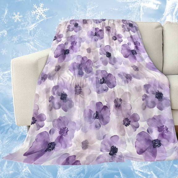 Purple Flower Cooling Blanket,Lightweight Breathable Summer Throw Blanket with Double Sided Cold Effect,Ombre Botanical Watercolor Floral Spring Picnic Blankets Bed Sheet for Hot Sleepers 30"x40"