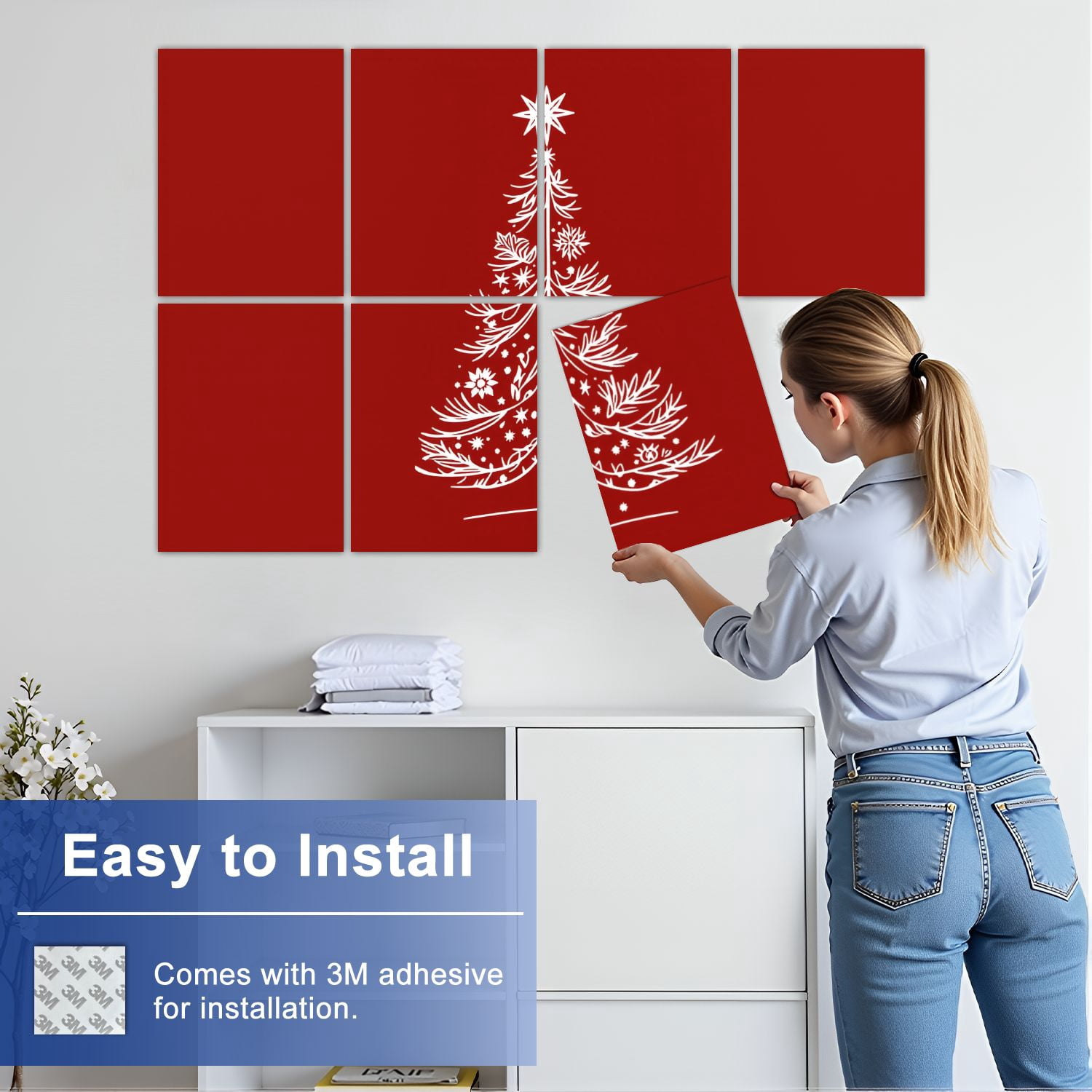 8 Pack Art Acoustic Panels Sound Absorbing White Christmas Tree Decorative Soundproof Wall Panels Self Adhesive for Nursery Game Room Bedroom 48"x32"