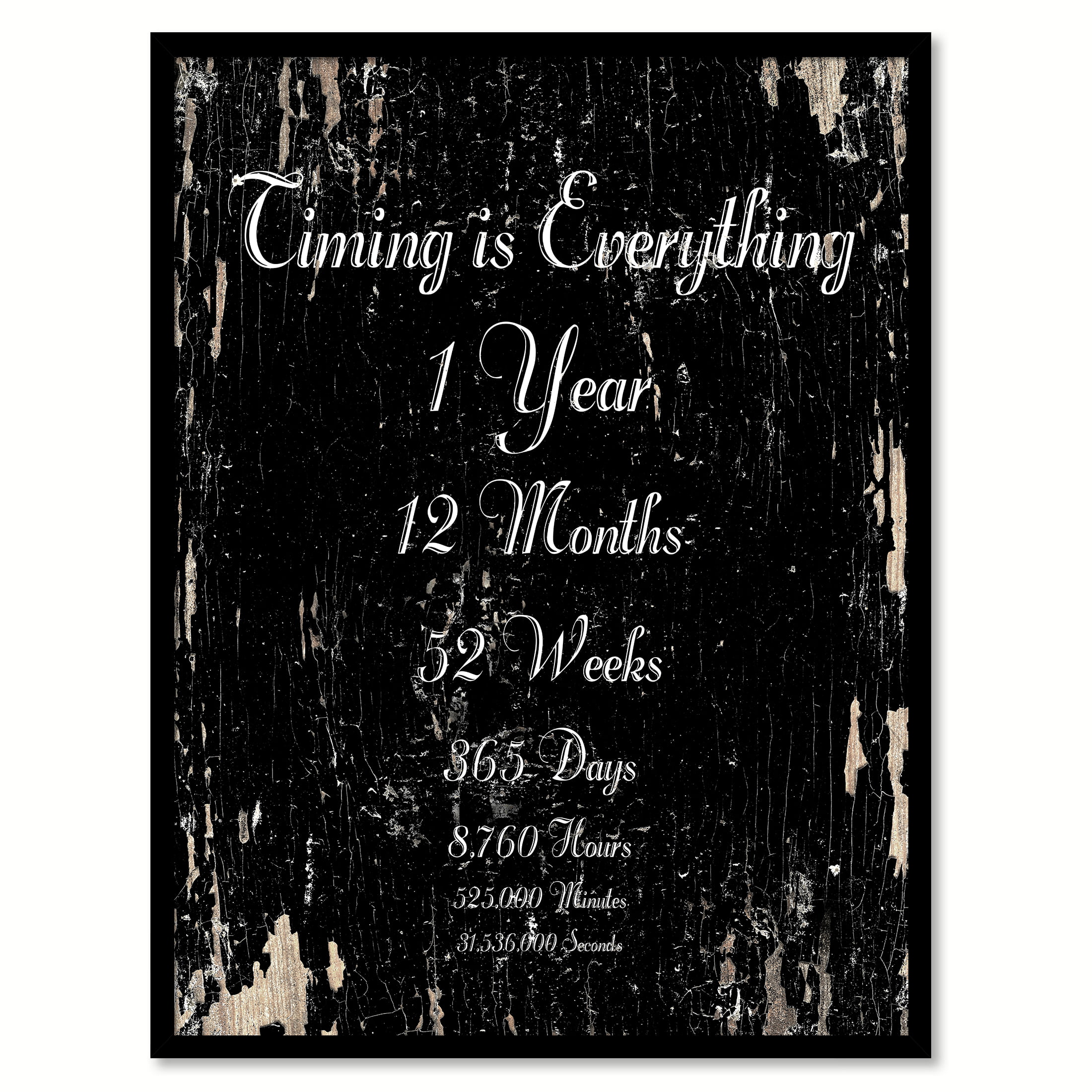 Timing Is Everything 1 Year 12 Months 52 Weeks 365 Days 8 760 Hours 525 000 Minutes 31 536 000 Seconds Quote Saying Black Canvas Print With Picture Frame 7 X 9 Walmart Com Walmart Com