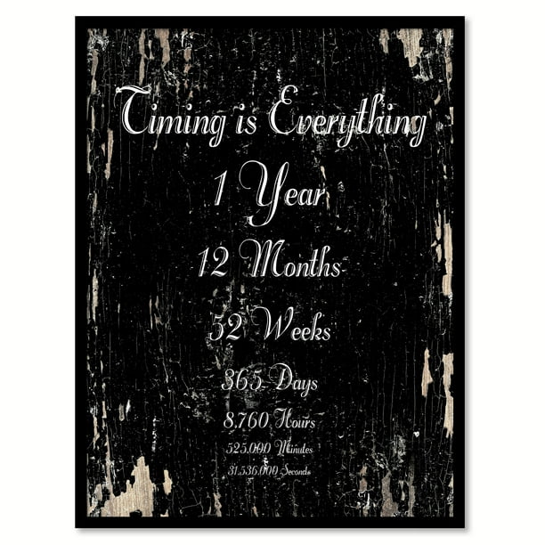 Timing Is Everything 1 Year 12 Months 52 Weeks 365 Days 8 760 Hours 525 000 Minutes 31 536 000 Seconds Quote Saying Black Canvas Print With Picture Frame 22 X 29 Walmart Com